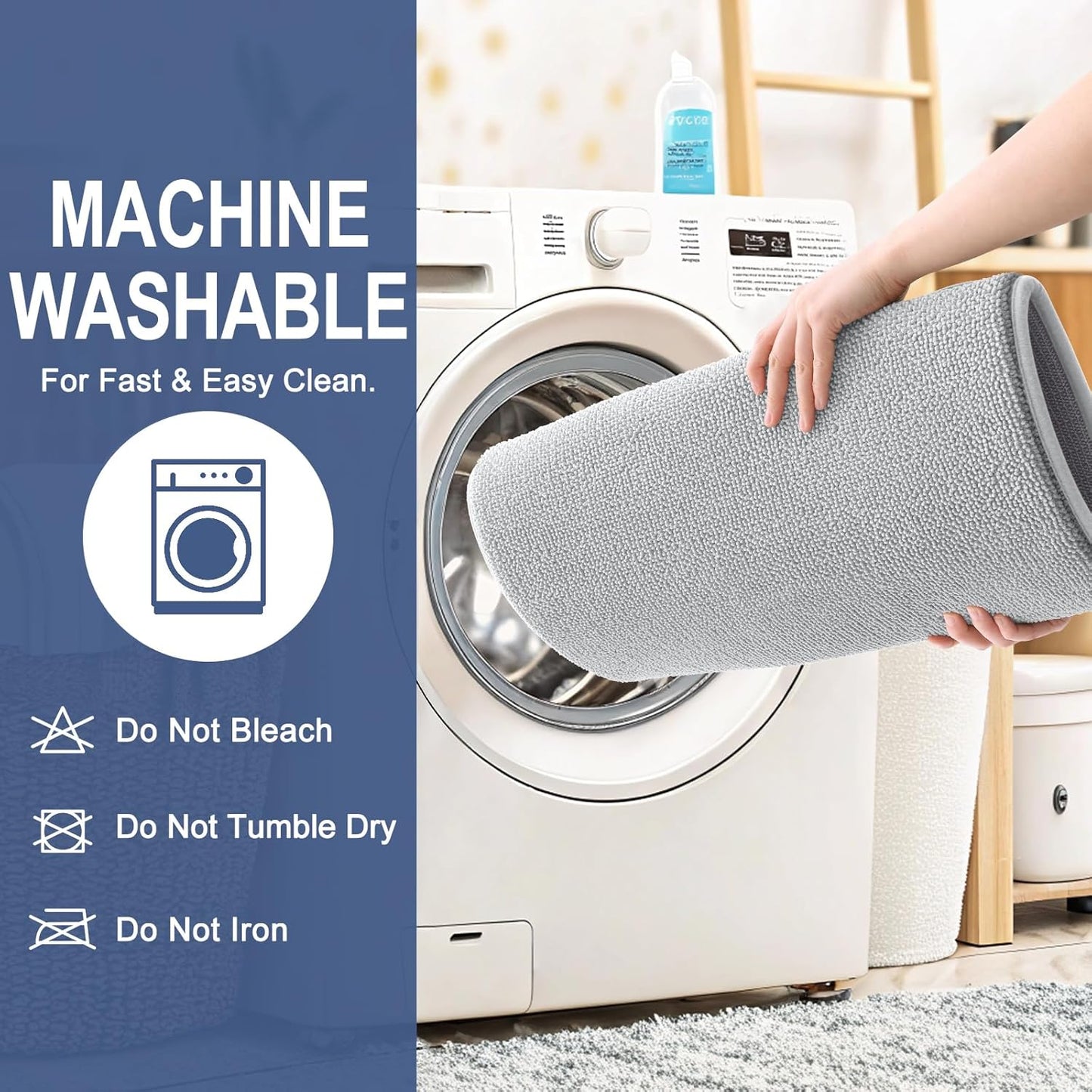 OLANLY Thick Memory Foam Bath Mat Rug 47x20, Extra Soft Absorbent Bathroom Rug, Quick Dry Bath Mats, Non-Slip, Machine Washable Carpet for Bathroom, Tub and Shower, Home Decor Accessories, Light Grey