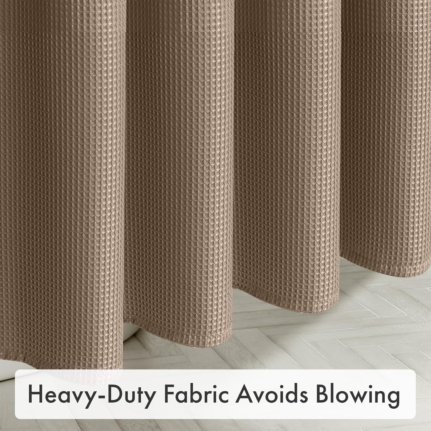 AmazerBath Taupe Shower Curtain Waffle Textured, Fabric Shower Curtain Tan Thick Heavy Duty 240GSM Hotel Quality Bathroom Shower Curtains, 72 x 72 Inches