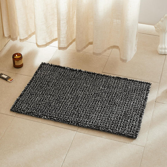 Black and White Bathroom Rugs, Waffle Bath Mat Non Slip Washable Super Absorbent Quick Dry Boho Farmhouse Bathroom Decor, 30"x20" Black and White