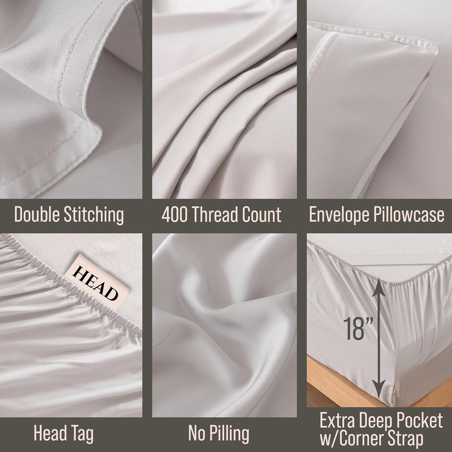 Bella Coterie Luxury Bamboo Viscose 34” Split Top King Size Sheet Set | 1 Fitted Sheet for Sleep Number & Adjustable Beds | 100% Organically Grown | Cooling & Soft | 18” Deep Pocket [Grey Mist]