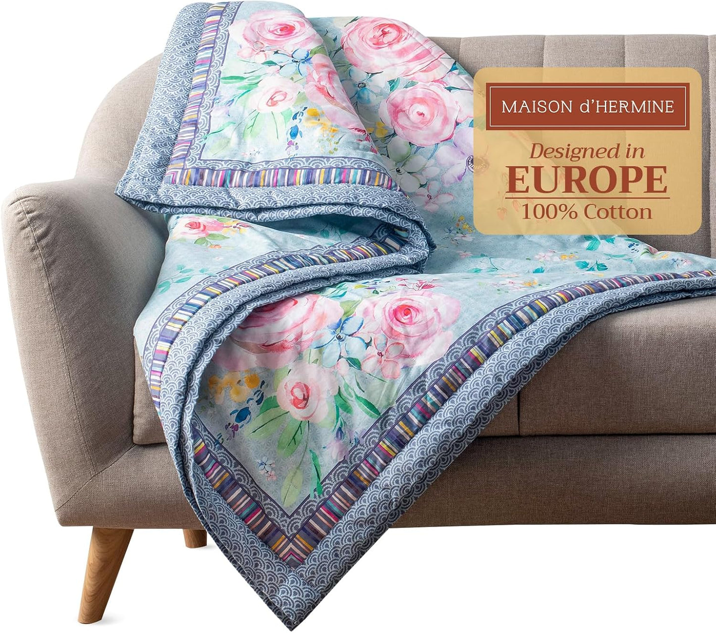 Maison d' Hermine Throw Blanket for Couch Lightweight Soft Warm Breathable Cotton Throw Blankets for Bed Girls Boys Women Men Gifts Sofa Travel Living Room Chair Bedding (50"x60", Sweet Rose Lavender)