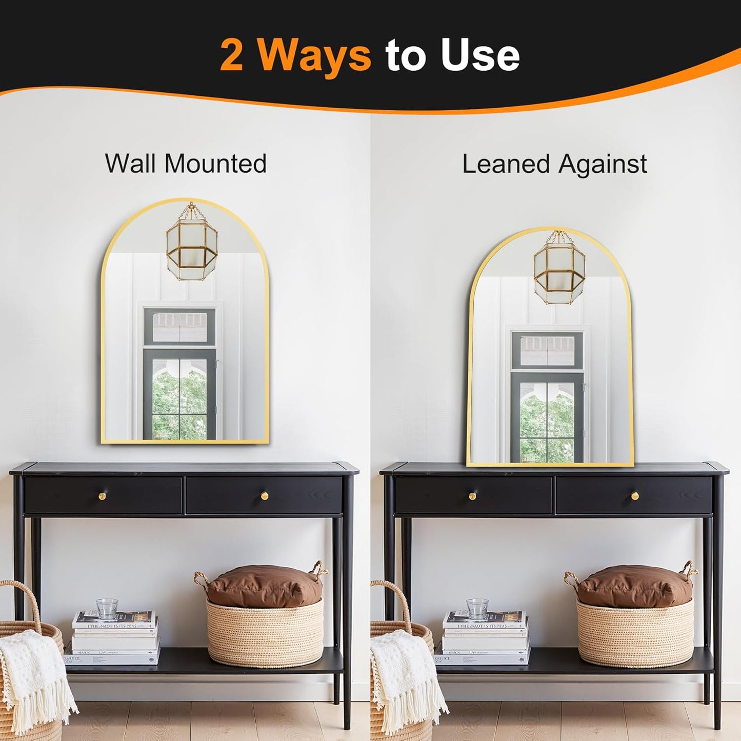 Delma Arched Bathroom Mirror, 20"x30" Wall Mounted Vanity Mirror for Bedroom, Living Room and Entryway, Gold