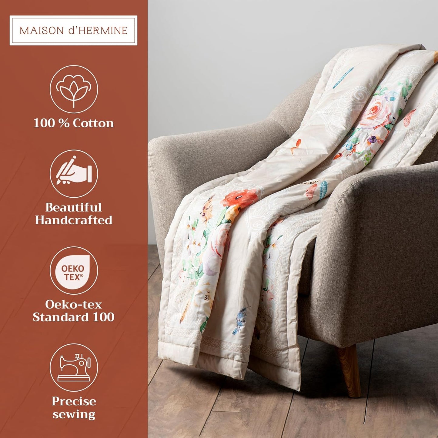 Maison d' Hermine Throw Blanket for Couch Lightweight Soft Warm Breathable Cotton Throw Blankets for Bed Girls Boys Women Men Gifts Sofa Travel Living Room Chair Bedding (50"x60", Ibiza)