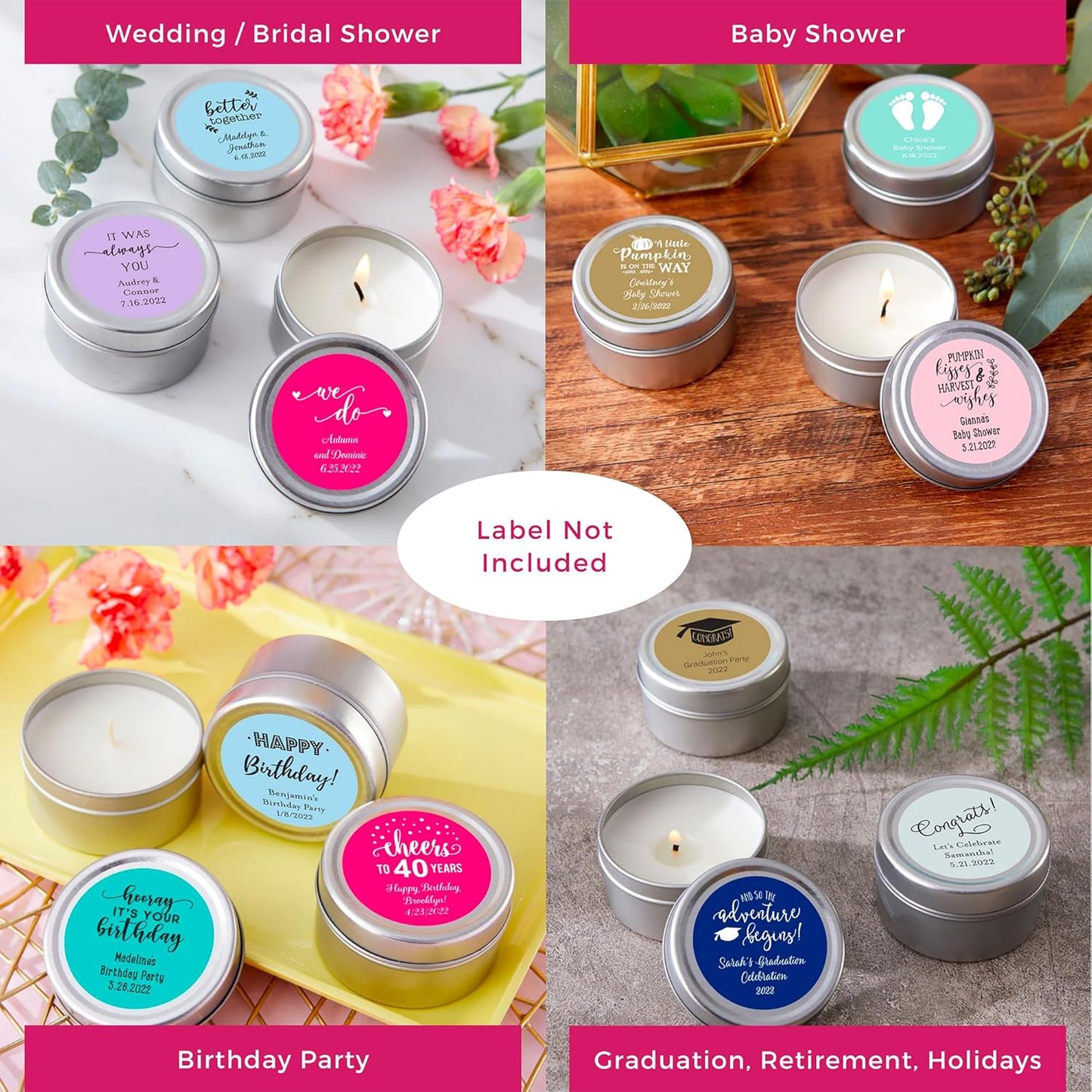 Kate Aspen Travel Size Vanilla Scented Candle Tins With Lids - Mini Candles Bulk - Wedding Favors for Guests, Bridal Shower Gifts, Party Favors Adults, Bridesmaids Gifts