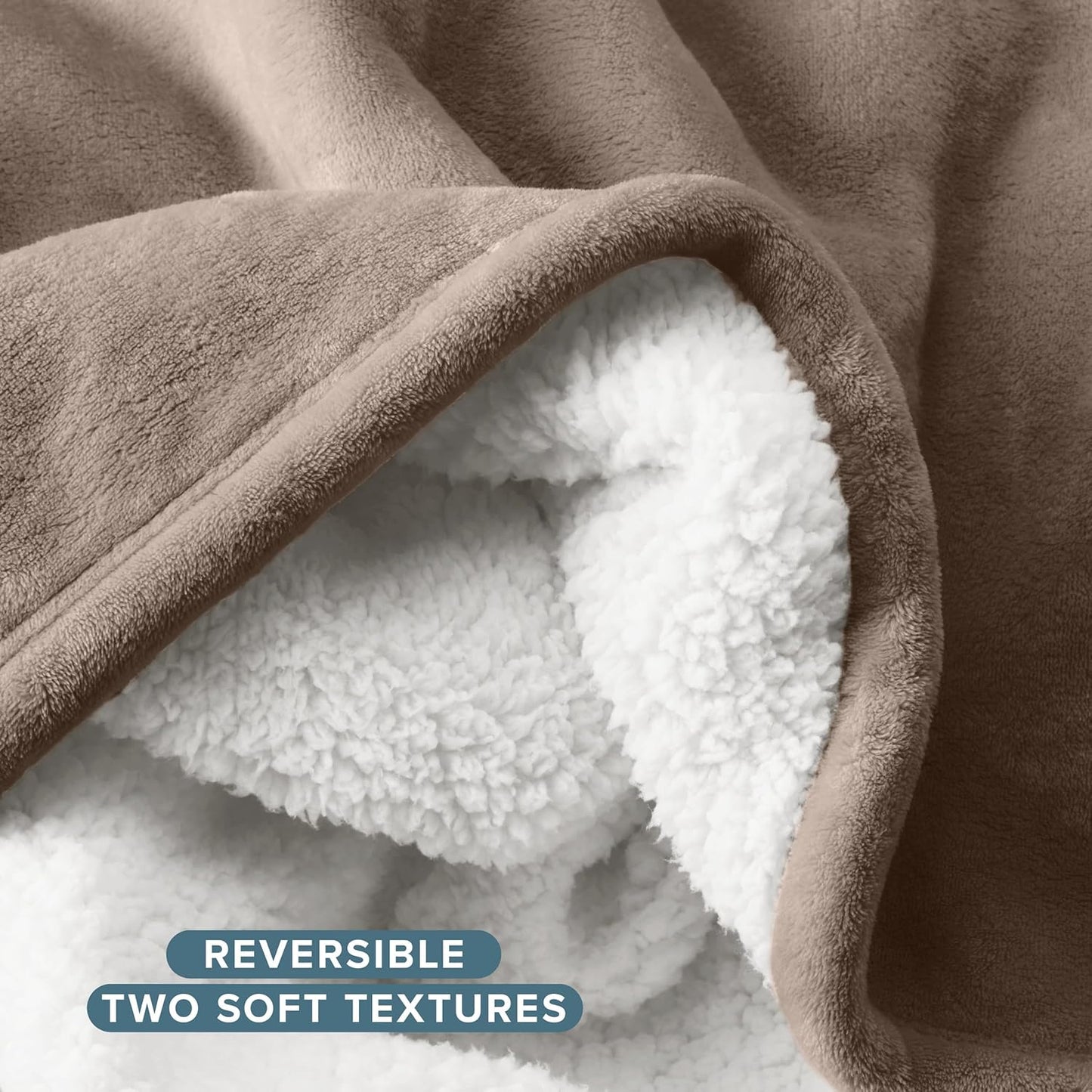 Bare Home Sherpa Fleece Blanket - King Size - Blanket for Bed, Sofa, and Couch - Warm & Lightweight - Fluffy & Soft - Reversible (King, Taupe)