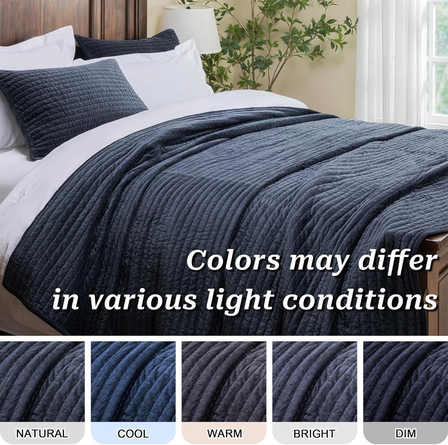 Elegant Life Home Reversible Royal Cotton Velvet Pic-Stitch Bedding Quilt - Queen Quilt - 88" x 92", Dusty Blue