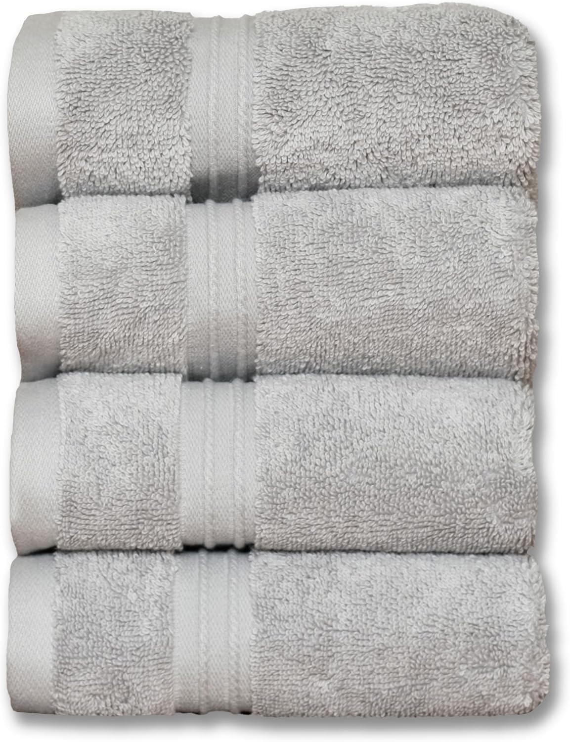 Milara Turkish Super-Plush Wash Cloths Set 4-Piece | Premium 100% Cotton Washcloths Absorbent, Durable with Hanging Loops | Silver Gray Bath Washcloths, (13 x 13 Inch)