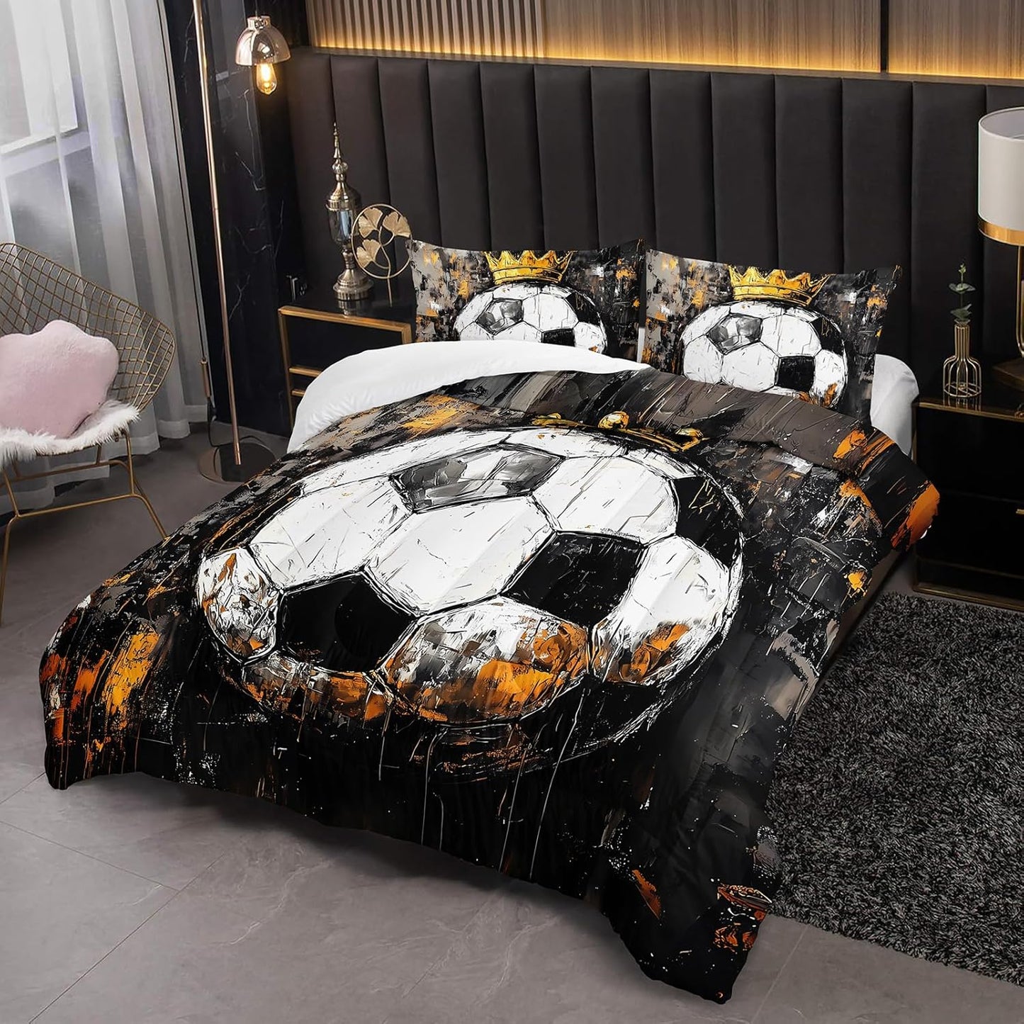 Soccer Ball Comforter Set Full for Boy，Sport Theme Full Bedding Sets for Boys，with 1 Comforter with 2 Pillow Case，Soccer Themed Bedroom Decor for Boys