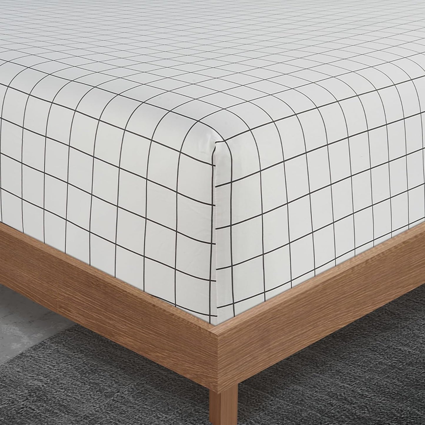 Lane Linen Split King Sheets Sets for Adjustable Bed – 450 Thread Count 100% Cotton Bedsheets, Sateen Sheets, 15” Deep Pocket Fully Elasticized Fitted Sheet, Luxury Sheet & Pillowcase Sets, Windowpane