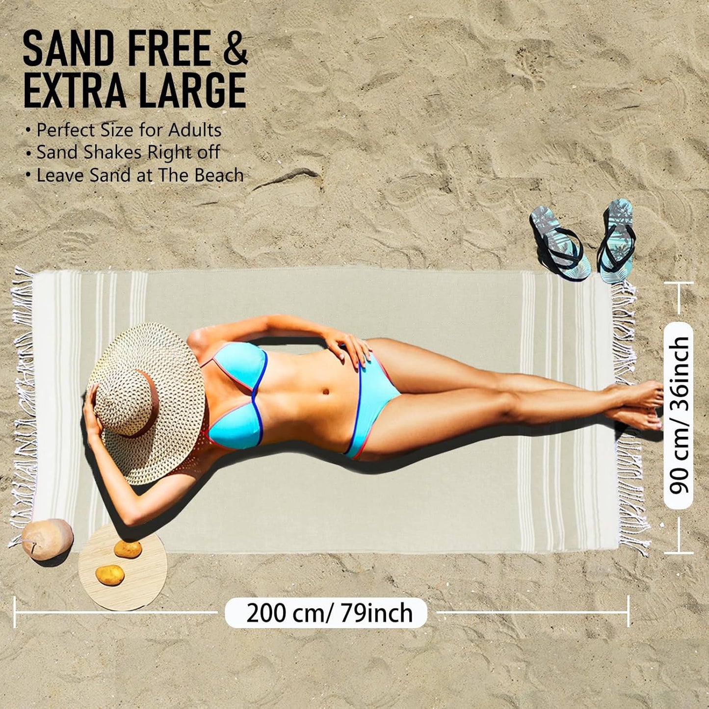 6 Pack Cotton Turkish Beach Towel Lightweight Thin Travel Vacation Essentials Oversized XL Towels Set for Pool Swim Bath Camping Cruise Accessories Absorbent Quick Dry Sand Free Bulk clearance Blanket