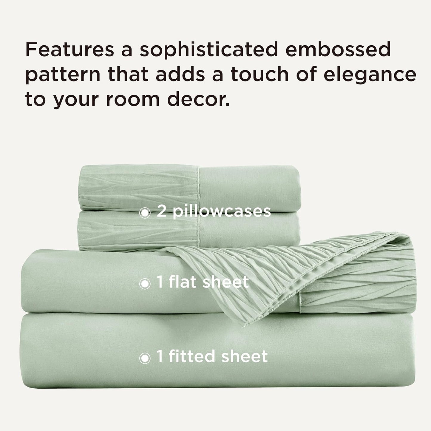 Bedsure Queen Sheet Set - 4 Pieces Soft Queen Size Sheets - Breathable & Cooling - Hotel Luxury - Easy Care Polyester Microfiber Bedding for Women, Men, Sage Green