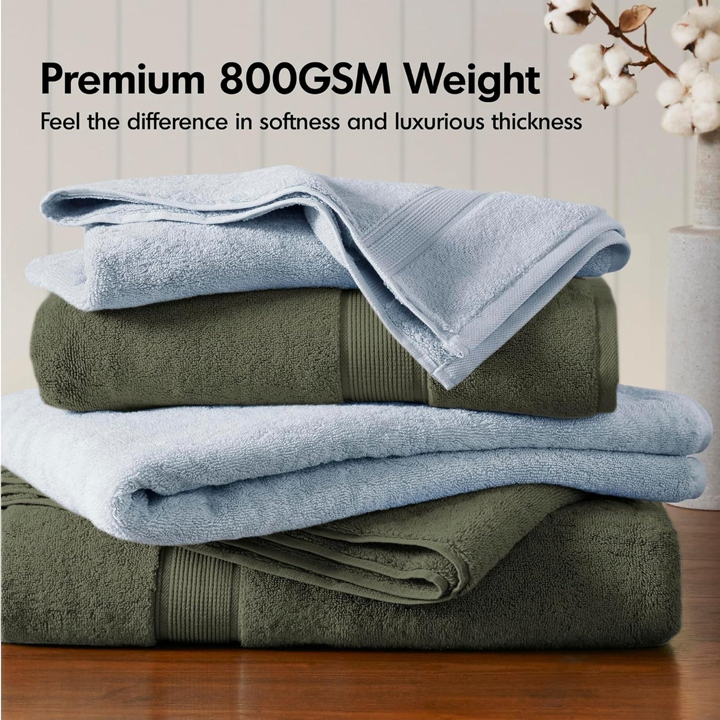 Madison Park 800GSM Bathroom Towel Set of 8 100% Cotton Bath Towel Set for Bathroom Luxurious Highly Absorbent 2 Bath Towels 2 Hand Towels 4 Washcloths Quick Dry Spa Quality Olive Green