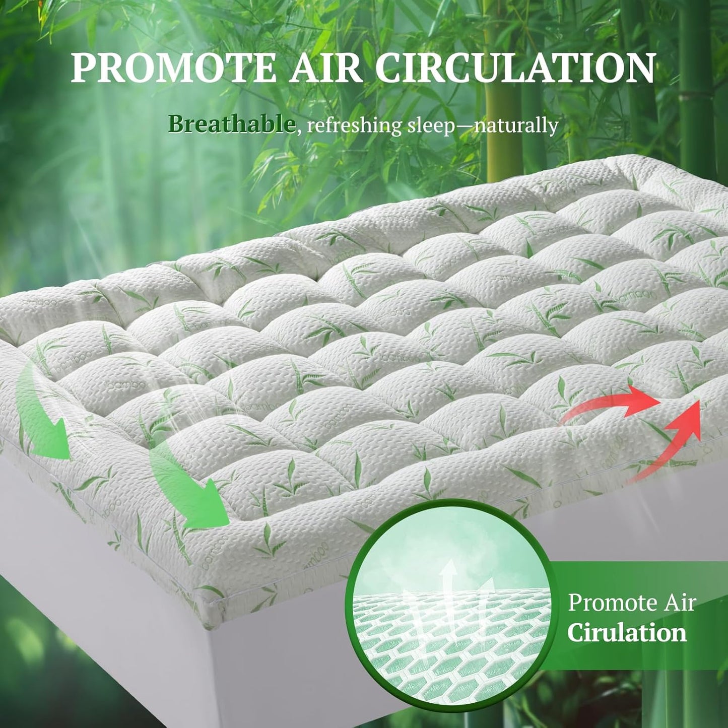 Mattress Topper Full Size,Viscose Made from Bamboo Pillow Top Mattress Topper,1200 GSM Cooling Mattress Pad,2In Extra Thick Pillow Top for Back Pain with 8"-18" Deep Pocket(54"x75")
