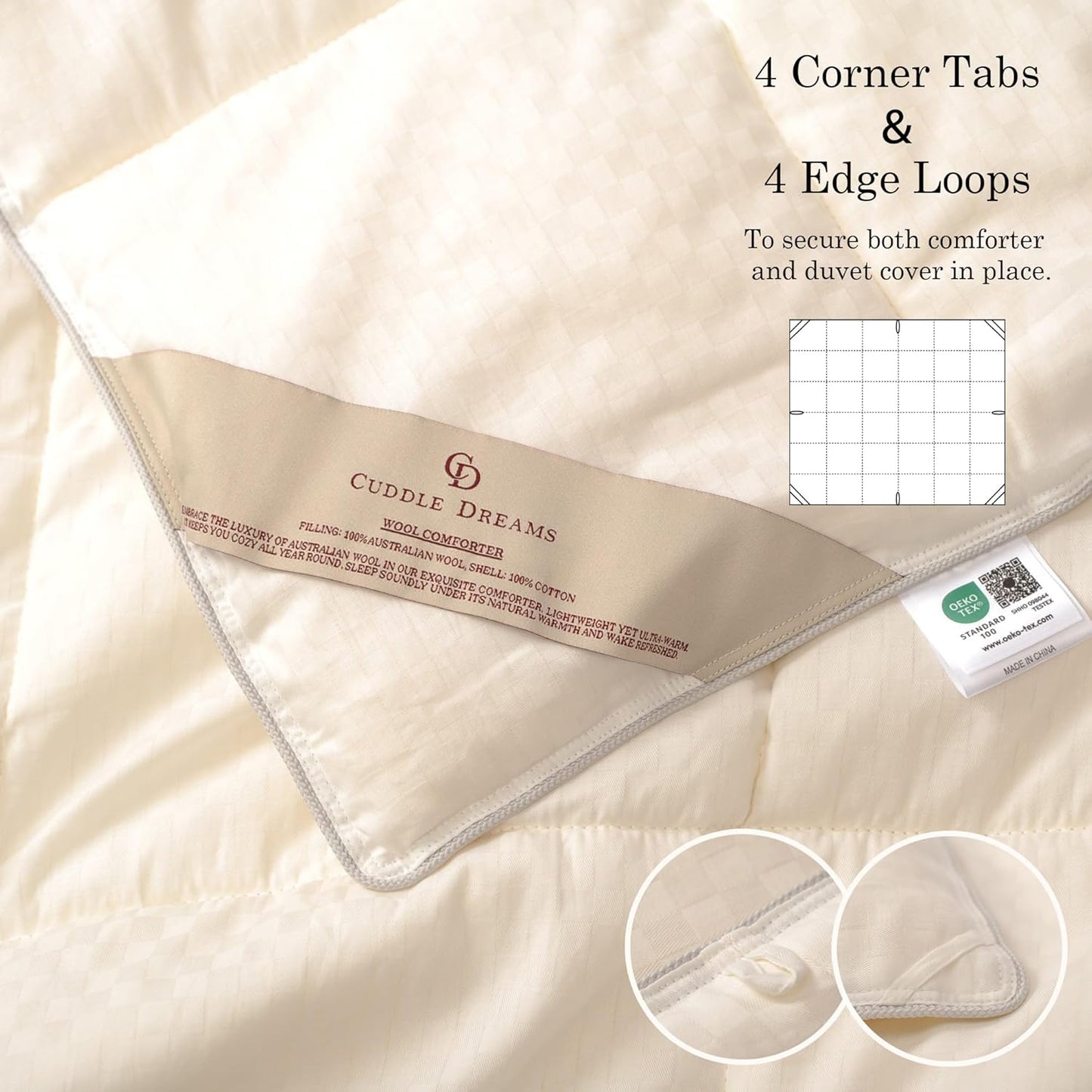 CUDDLE DREAMS Wool Comforter Duvet Insert, 100% Australian Wool Filling with Soft Noiseless Cotton Shell, Natural Warmth (Lightweight for Summer, King)