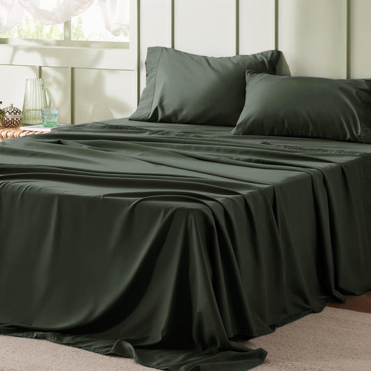 Bedsure Full Size Bed Sheets - 4 Pieces Soft Full Sheet Set - Breathable & Cooling - Hotel Luxury - Easy Care Polyester Microfiber Bedding for Women, Men, Olive Green