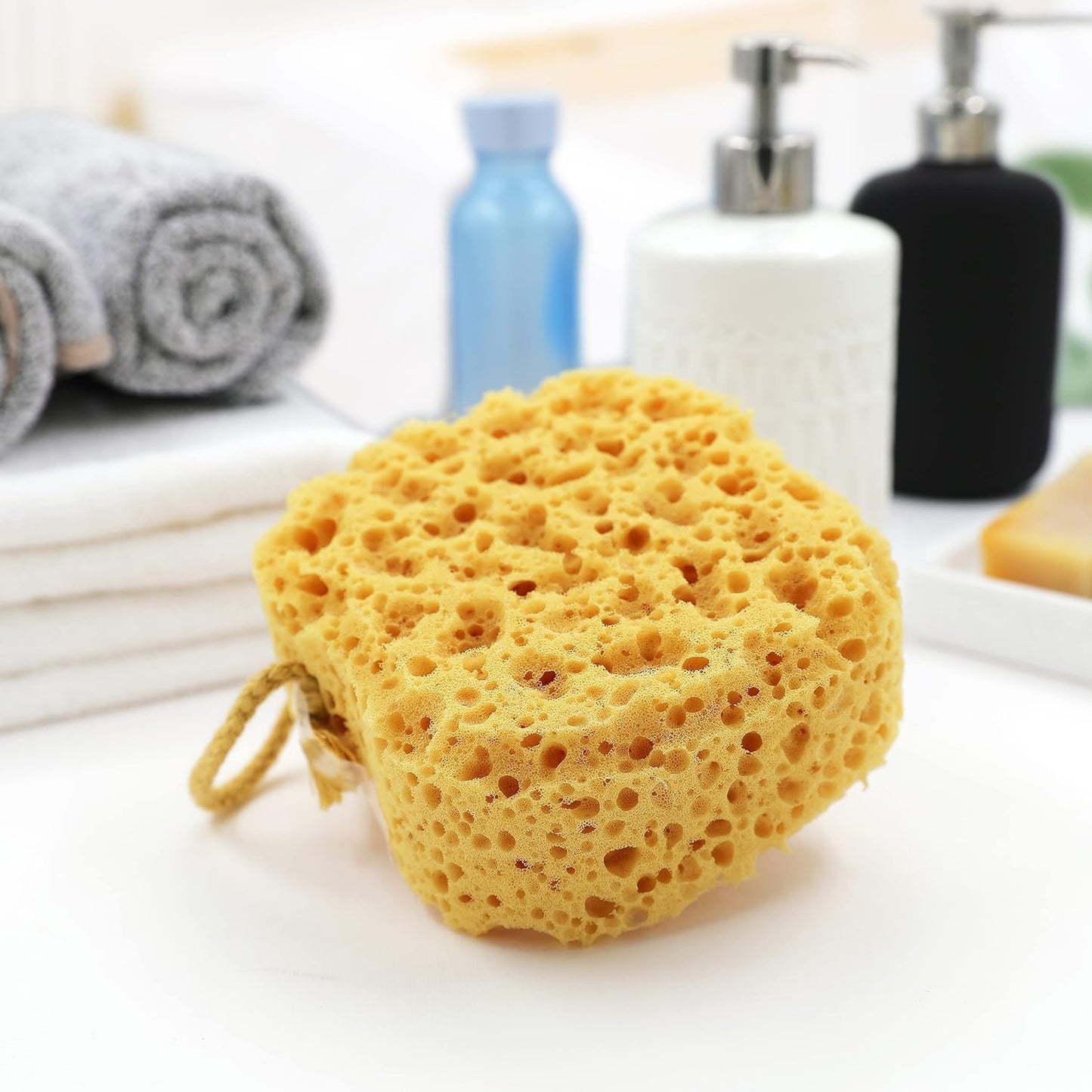 myHomeBody Bath Sponge, Foam Loofah, Body Scrubber for Bathing, Exfoliating Shower Pouf for Shower - Large Size, Lots of Lather, Square, 3 Pack