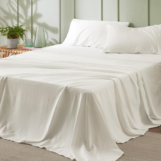 Bedsure Full Size Bed Sheets - 4 Pieces Soft Full Sheet Set - Breathable & Cooling - Hotel Luxury - Easy Care Polyester Microfiber Bedding for Women, Men, Ivory