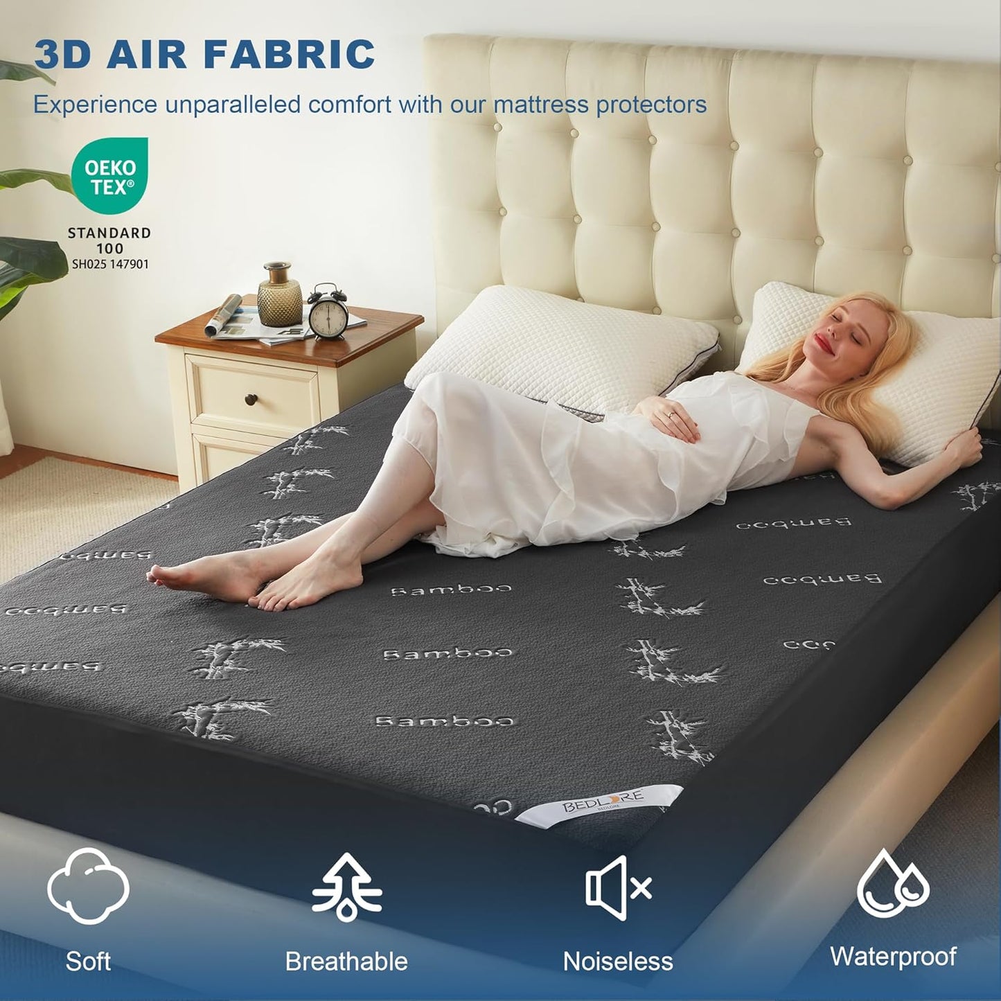 BEDLORE California King Size Waterproof Mattress Protector Viscose Derived from Bamboo, Soft Mattress Cover Fitted with Deep Pocket 6"-18", Breathable Noiseless Mattress Pad, Machine Washable(Gray)