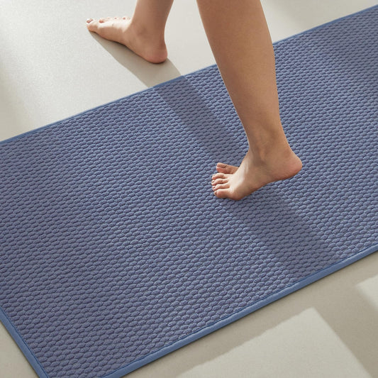 Bathroom Runner Rug, Long Bath Mat Washable Thin Quick Dry Low Pile Bathroom Runner Rugs 24 x 60 Non Slip, Denim Blue 24"x60"