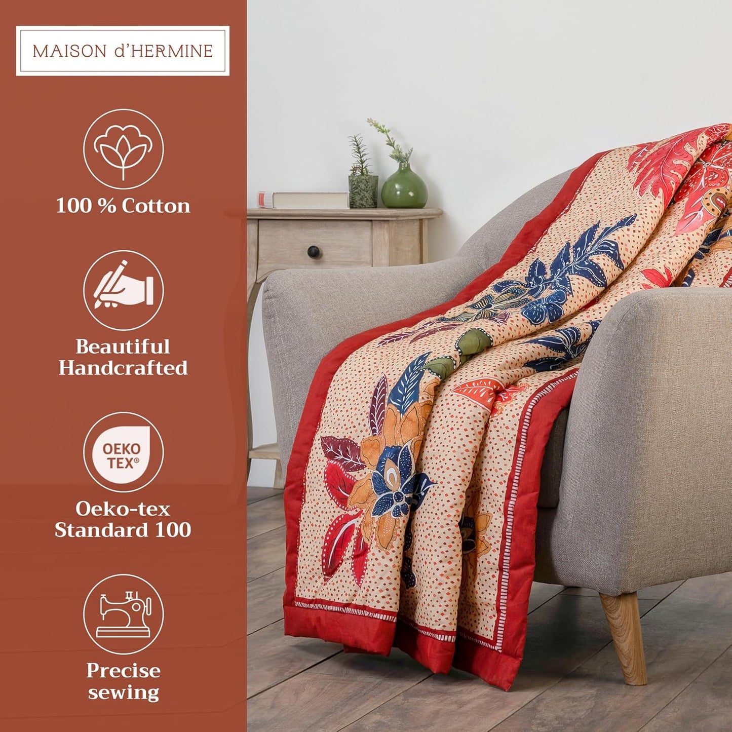 Maison d' Hermine Throw Blanket for Couch Lightweight Soft Warm Breathable Cotton Throw Blankets for Bed Girls Boys Women Men Gifts Sofa Travel Living Room Chair Bedding (50"x60", Kalahari)