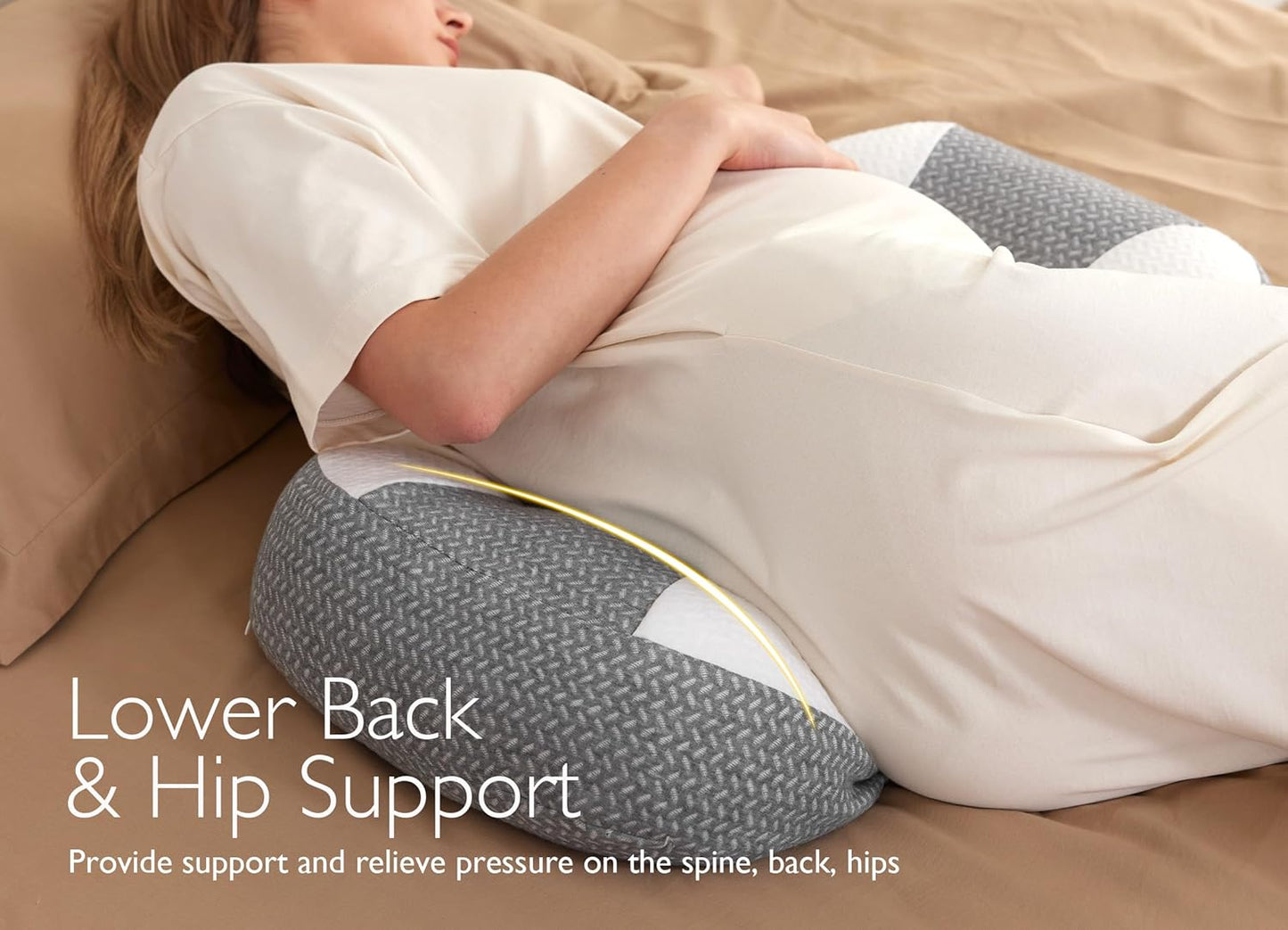 Momcozy Plus W Shaped Pregnancy Pillow for Sleeping - Adjustable Maternity Pillow for Side Sleepers - Portable Wedge Belly Support -Compact Design for Back Belly and HIPS, Grey White
