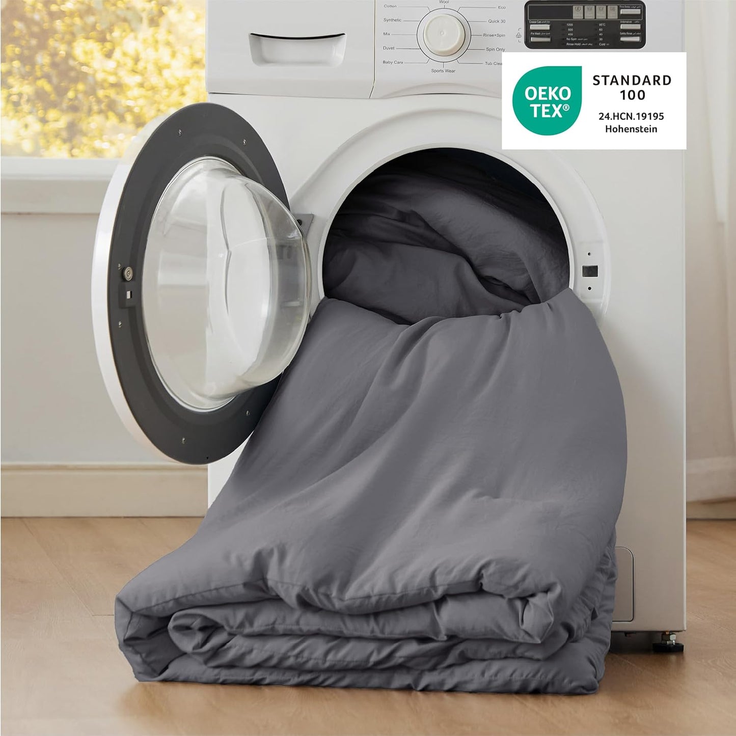 Bedsure Super King Plus Size Comforter Set, Dark Grey Soft Prewashed Bedding for All Seasons, 3 Pieces GentleSoft™ Bed Set, 1 Lightweight Comforter (128"x120") and 2 Pillowcases (20"x36")
