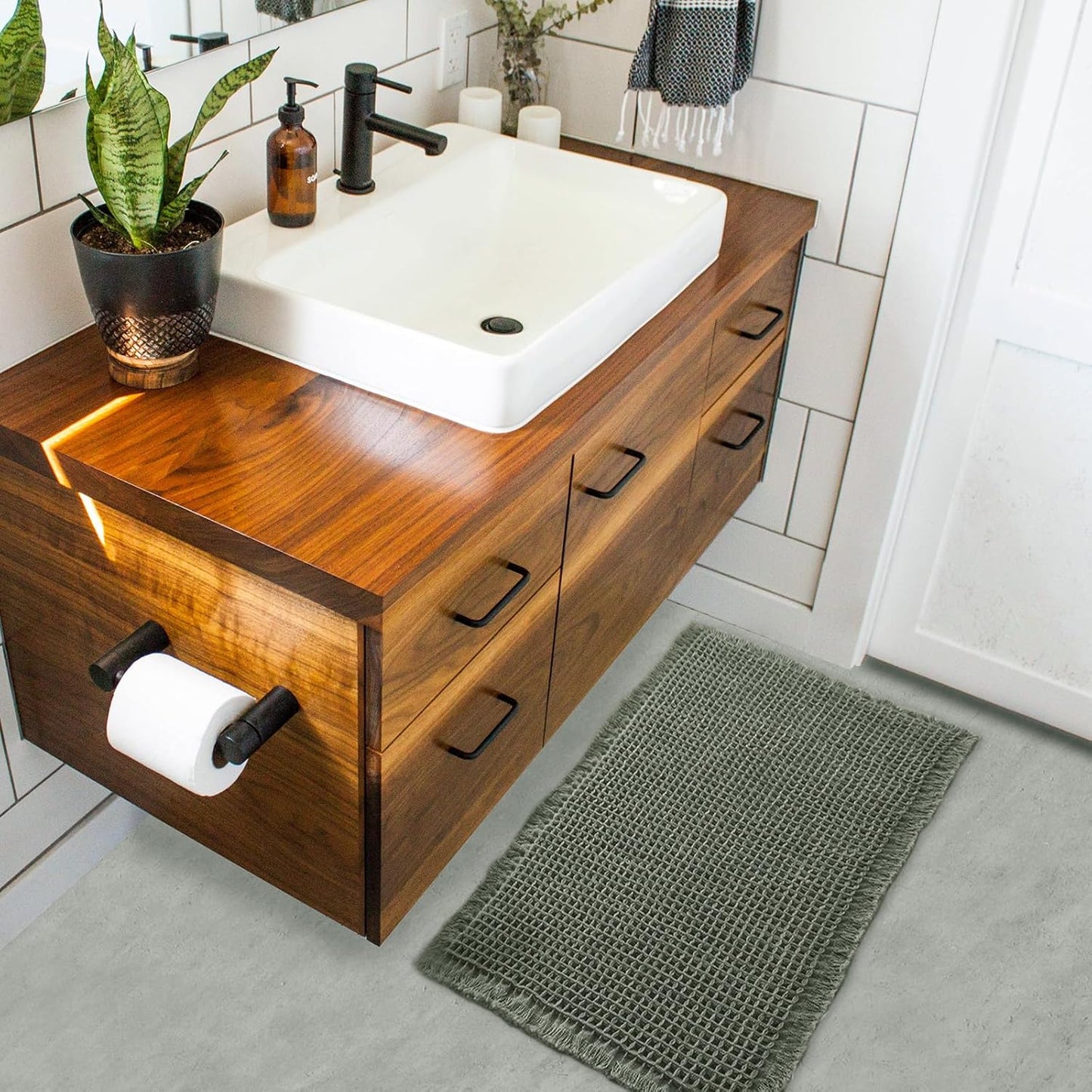 ZALL Waffle Bath Mat,Dark Green Super Absorbent Non Slip Bathroom Rug,17x24inch,Machine Washable Ultra Soft Floor Mats