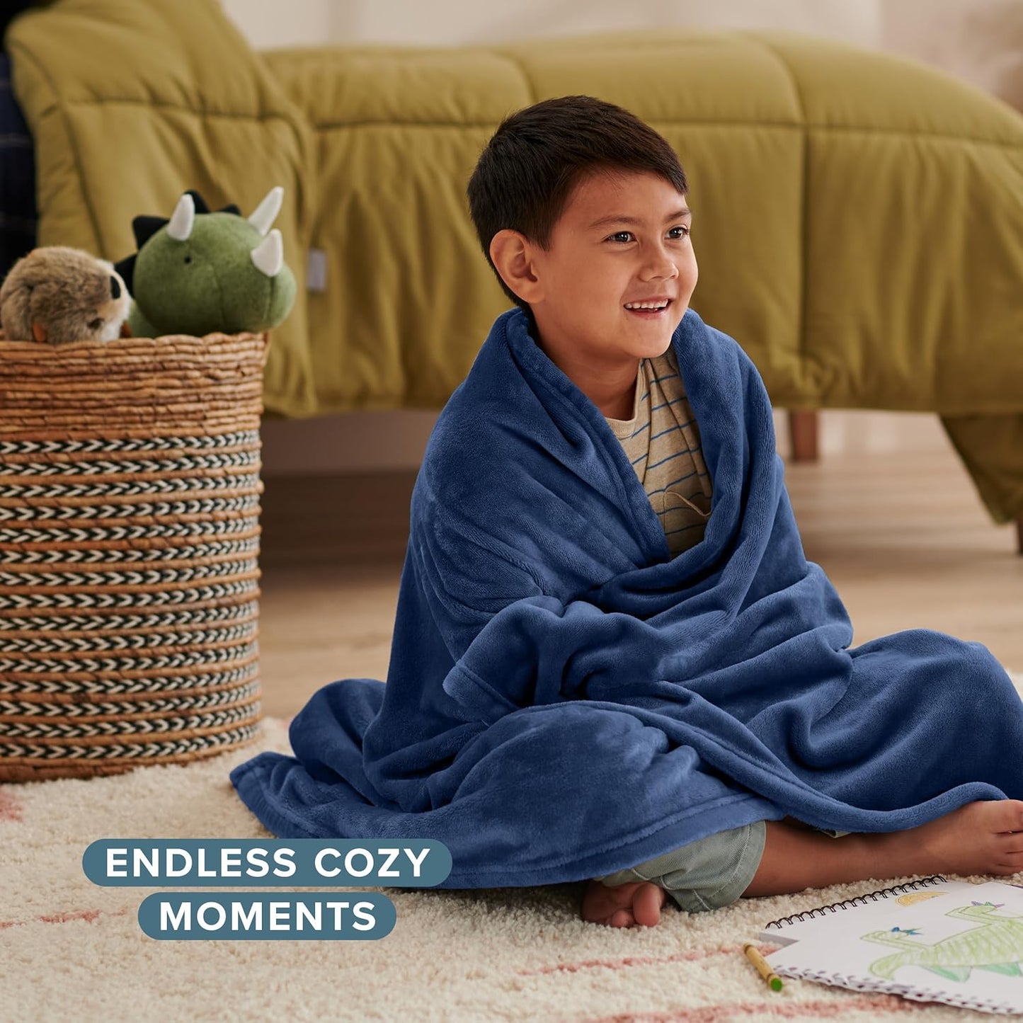Bare Home Fleece Blanket - Kid Size - Ultra-Soft Lightweight for Bed, Sofa, and Couch - Luxury Microplush - Cozy Warm Blanket (Kid, Dark Blue)