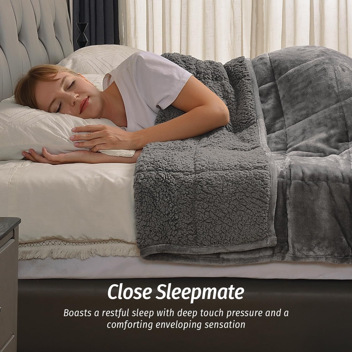 Wemore Sherpa Fleece Weighted Blanket for Adult, 12 lbs Dual Sided Cozy Fluffy Heavy Blanket, Ultra Fuzzy Throw Blanket with Soft Plush Flannel Top, 48 x 72 inches, Grey on Both Sides
