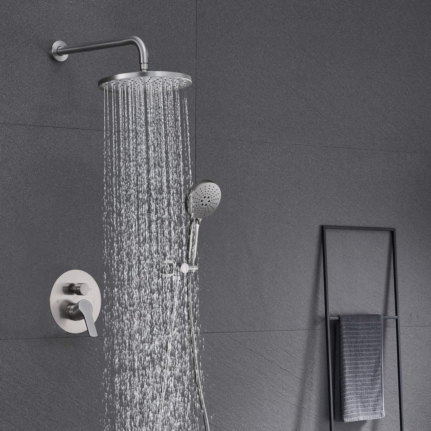 Iriber Shower System Wall Mounted Shower Faucet Mixer Set with Luxury High Pressure Shower head and 3-Setting Handheld, Bathroom Shower Trim Kit Contain Pressure Balance Valve, Brushed Nickel