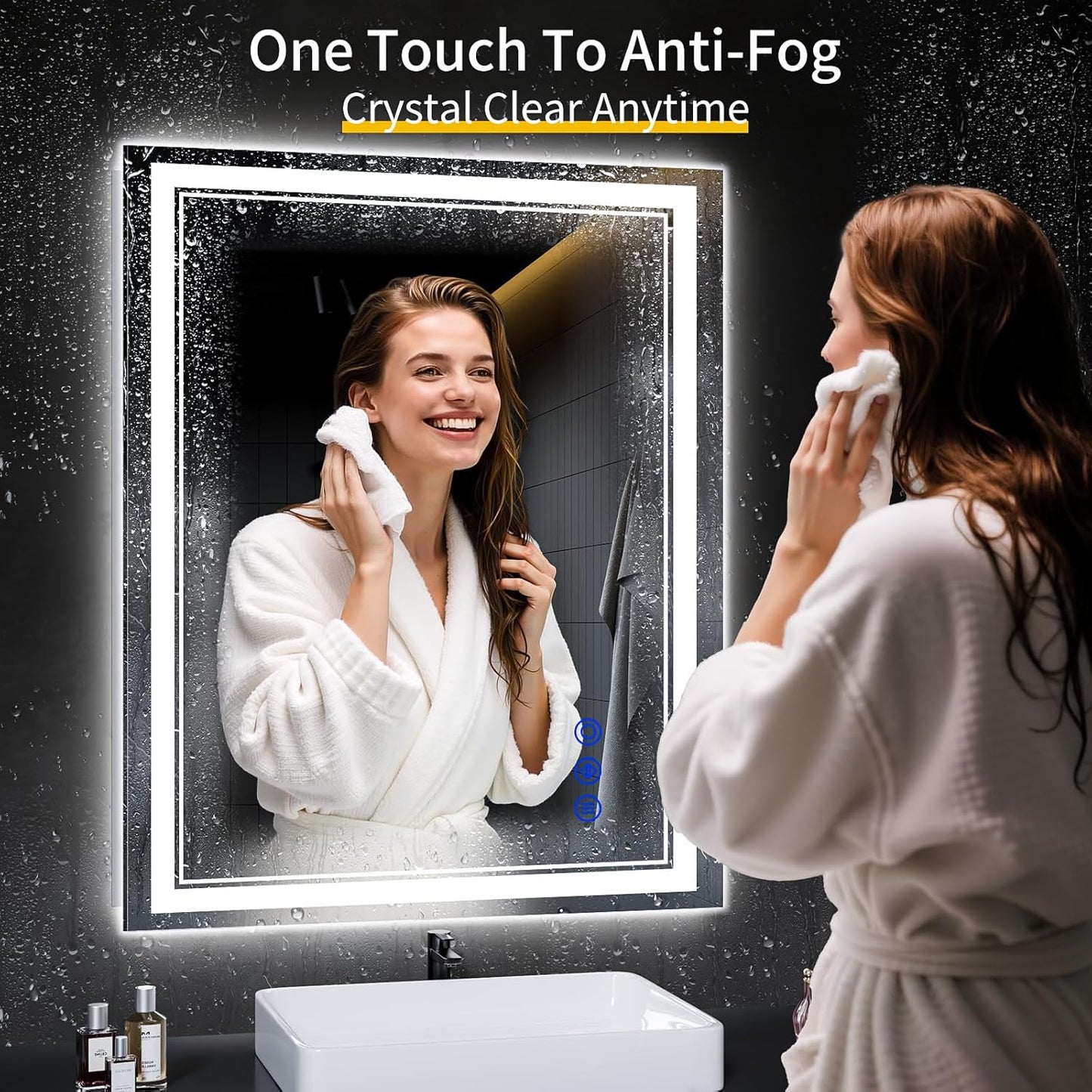 40"x32" LED Bathroom Mirror with Anti-Fog, Stepless Dimmable Lights, 3 Color Modes, Shatter-Proof Tempered Glass, Memory Function & Waterproof Design