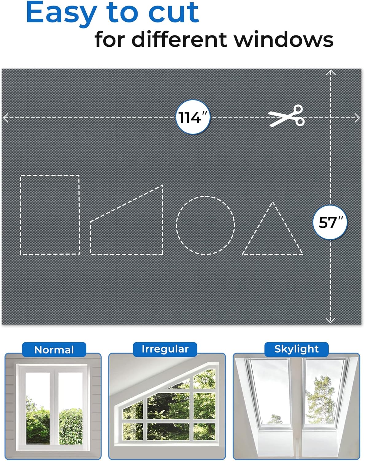 Sumobaby Blackout Curtains for Bedroom 114"x57" Portable No Drill Blackout Blinds with Heat-Resistant Magic Tapes,100% Black Out Window Cover Easy to Cut Fit for Home Cinema,Dorm Room,Nursery(Gray)
