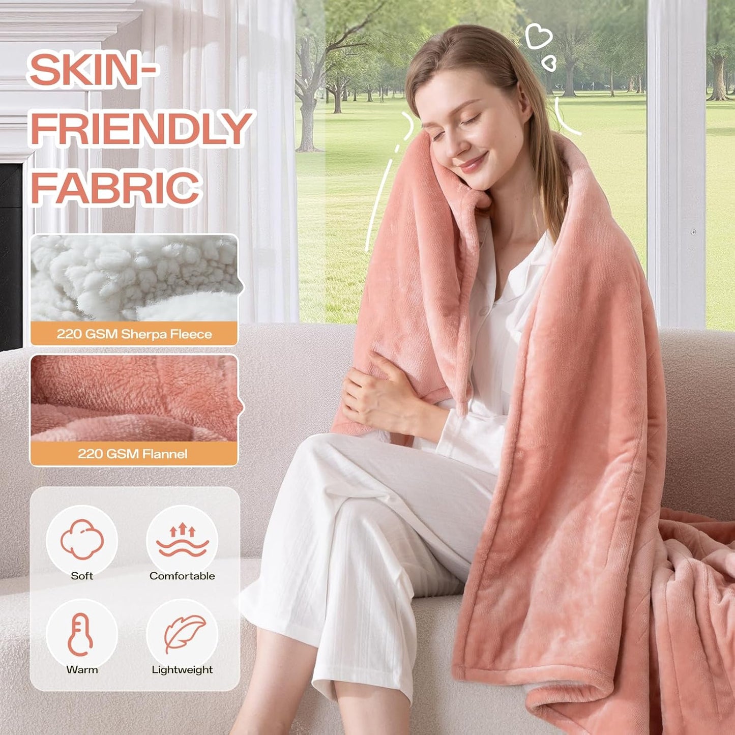 Electric Blanket Heated Throw, 50" x 60" Heated Blanket with 8 Heat Levels & 8 Hours Auto Off, Fast Heating Blankets Machine Washable with ETL Certification, Pink