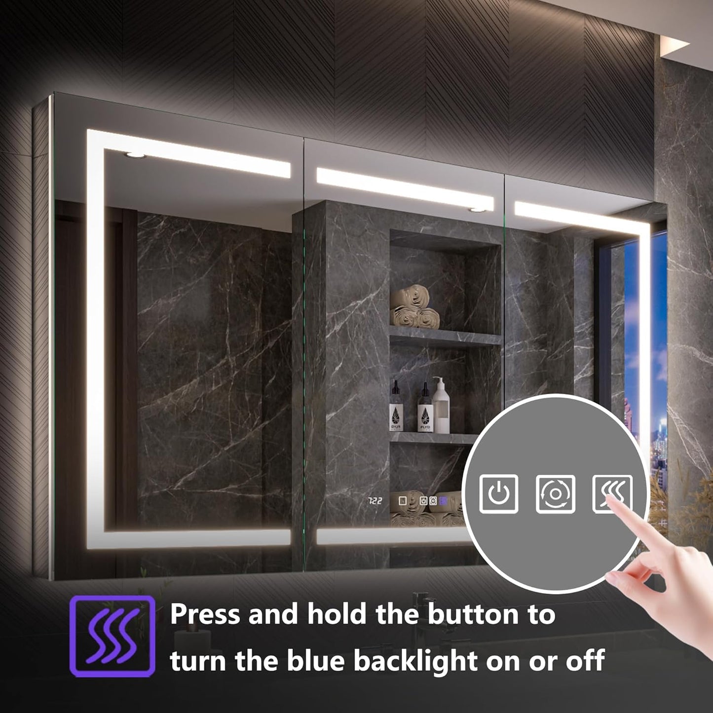 Lighted Medicine Cabinet with Mirror 60"x36" Recessed LED Medicine Cabinet Mirror, Front&Backlit, Anti-Fog, Stepless Dimming, 3-Color Temperatures, Magnifier, 2 Outlets, Storage Shelves, ETL Certified