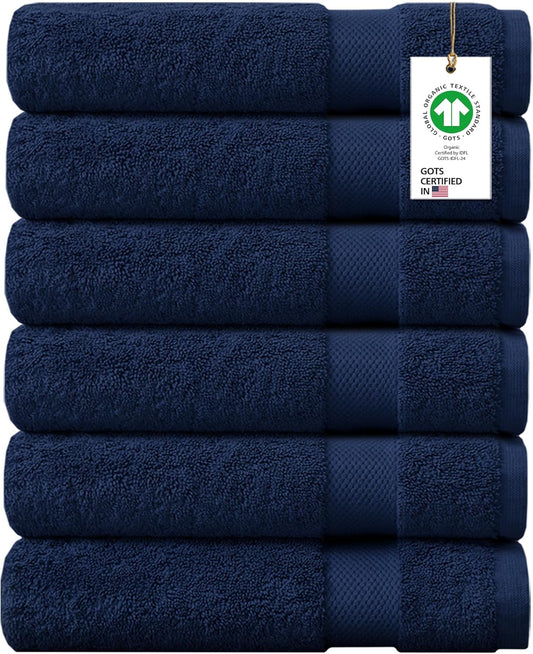 Delara 100% Organic Cotton Towels 650 GSM Plush Feather Touch Quick Dry Hand Towel, Pack of 6 GOTS Certified, Oeko-Tex Green Certified, Organic Cotton Hand Towel, 20"X30"
