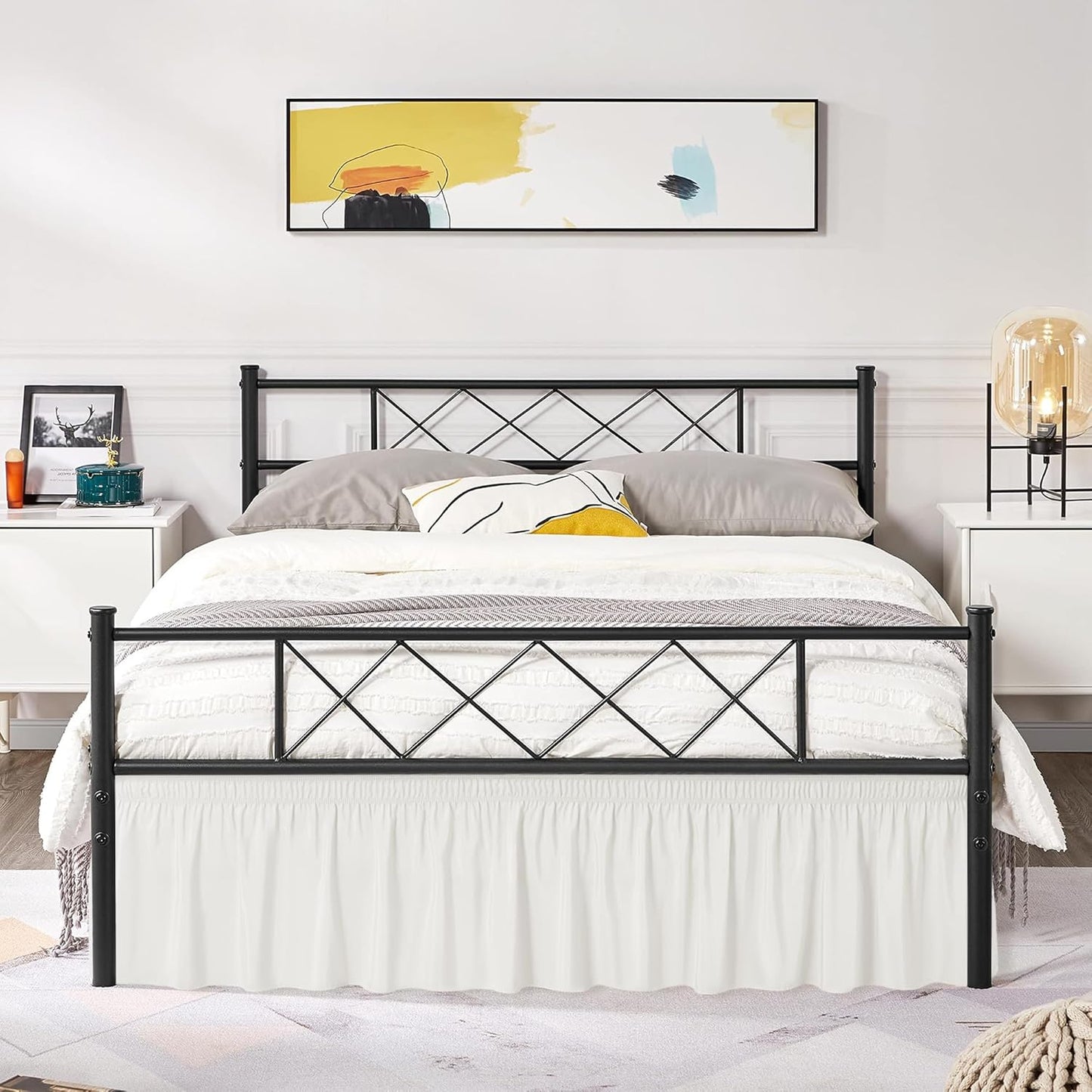 Biscaynebay Wrap Around Bed Skirts with Split Corners for Twin/Twin XL Beds 15" Drop, Ivory Adjustable Elastic Dust Ruffles Easy Fit Wrinkle Resistant Silky Luxurious Fabric Machine Washable