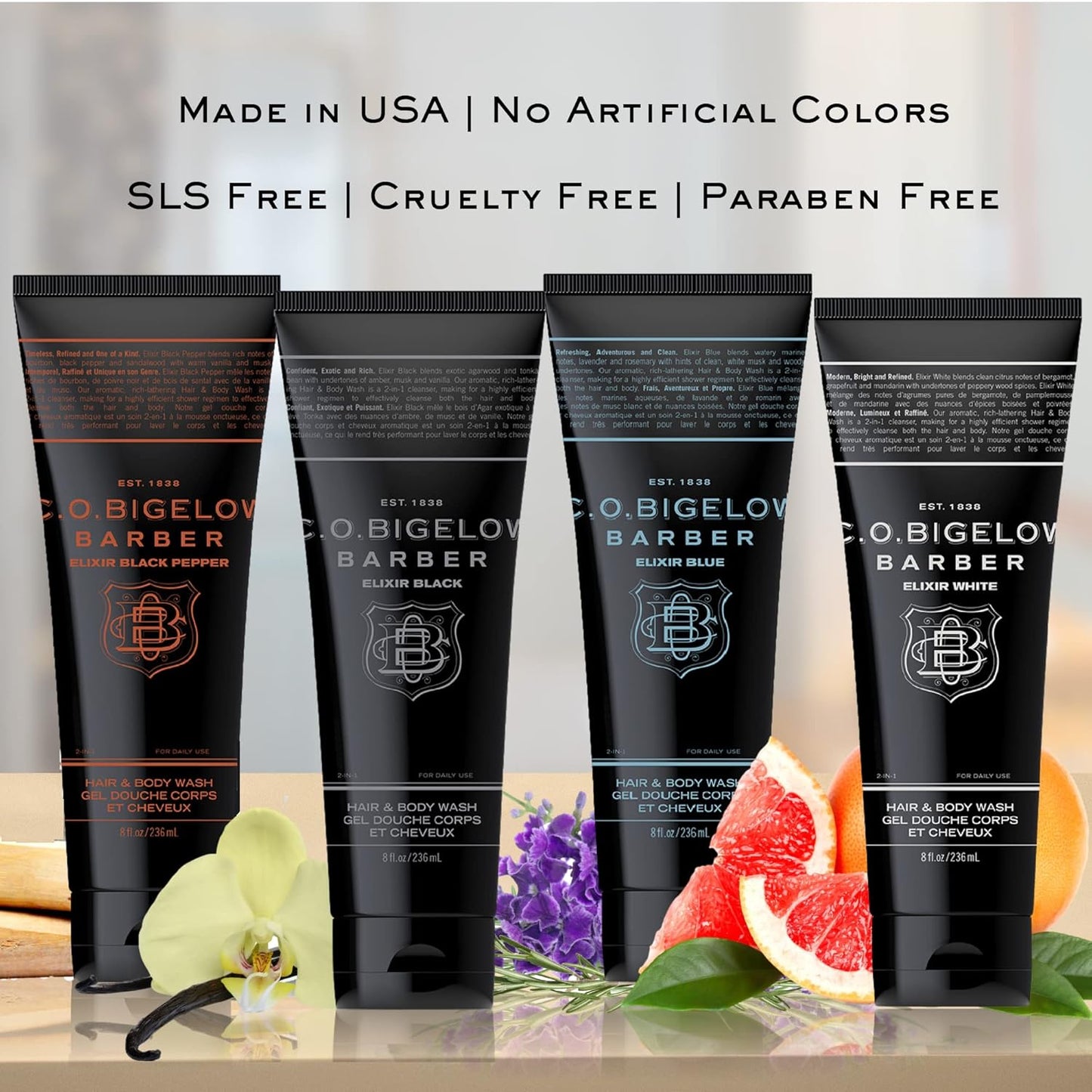C.O. Bigelow Elixir White Hair & Body Wash for Men, Spice & Citrus Scented Men's 2 in 1 Shampoo & Body Wash, 8 Fl Oz