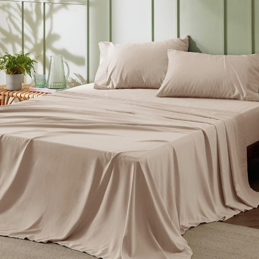 Bedsure King Size Sheets Set - 4 Pieces Soft King Sheets - Breathable & Cooling - Hotel Luxury - Easy Care Polyester Microfiber Bedding for Women, Men, Beige