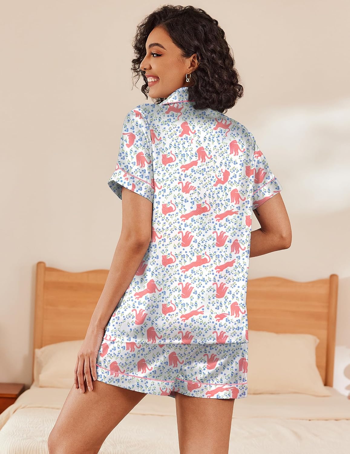 Ekouaer Pajamas for Women Set Silk Satin Pjs Shorts Sleepwear 2 Piece Loungewear S-XXL