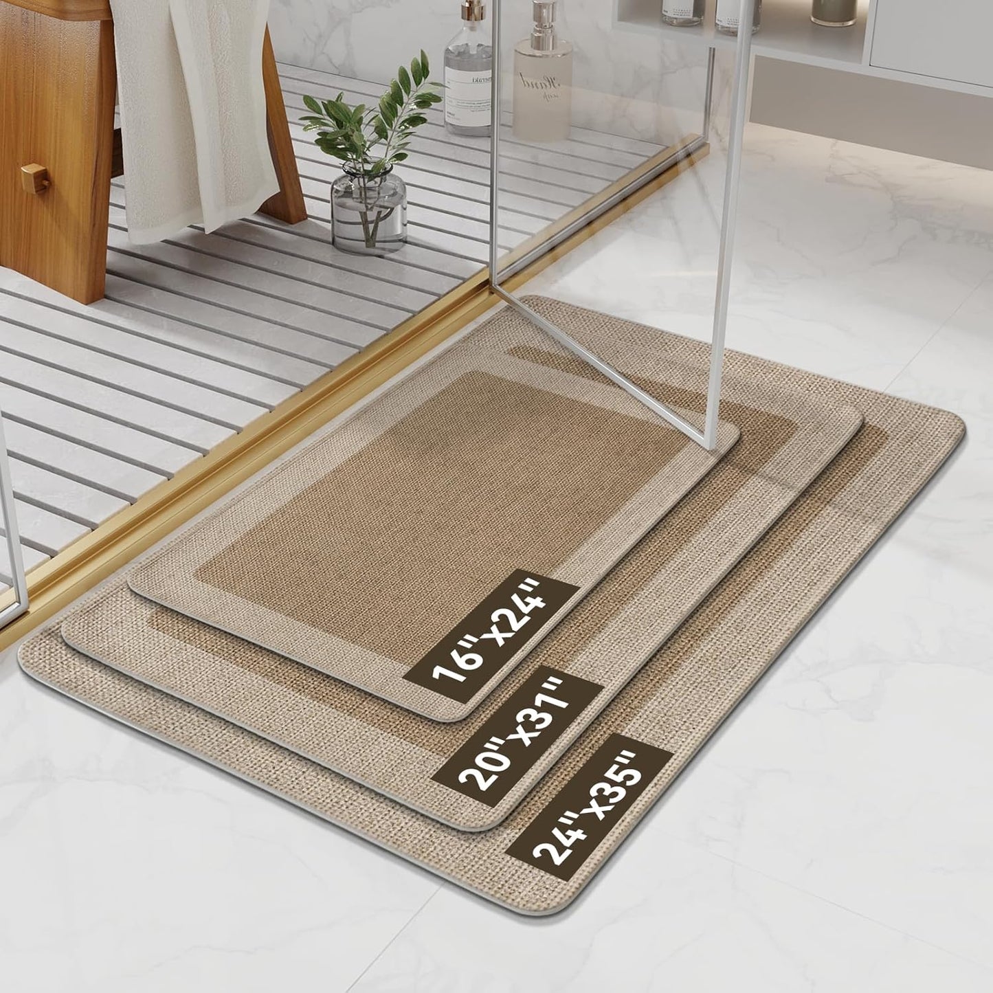 Bathroom Rugs, Ultra Thin Bath Mat Fit Under Door Super Absorbent Non Slip Quick Dry Bath Mat, Rubber Backing Shower Mat Outside Shower