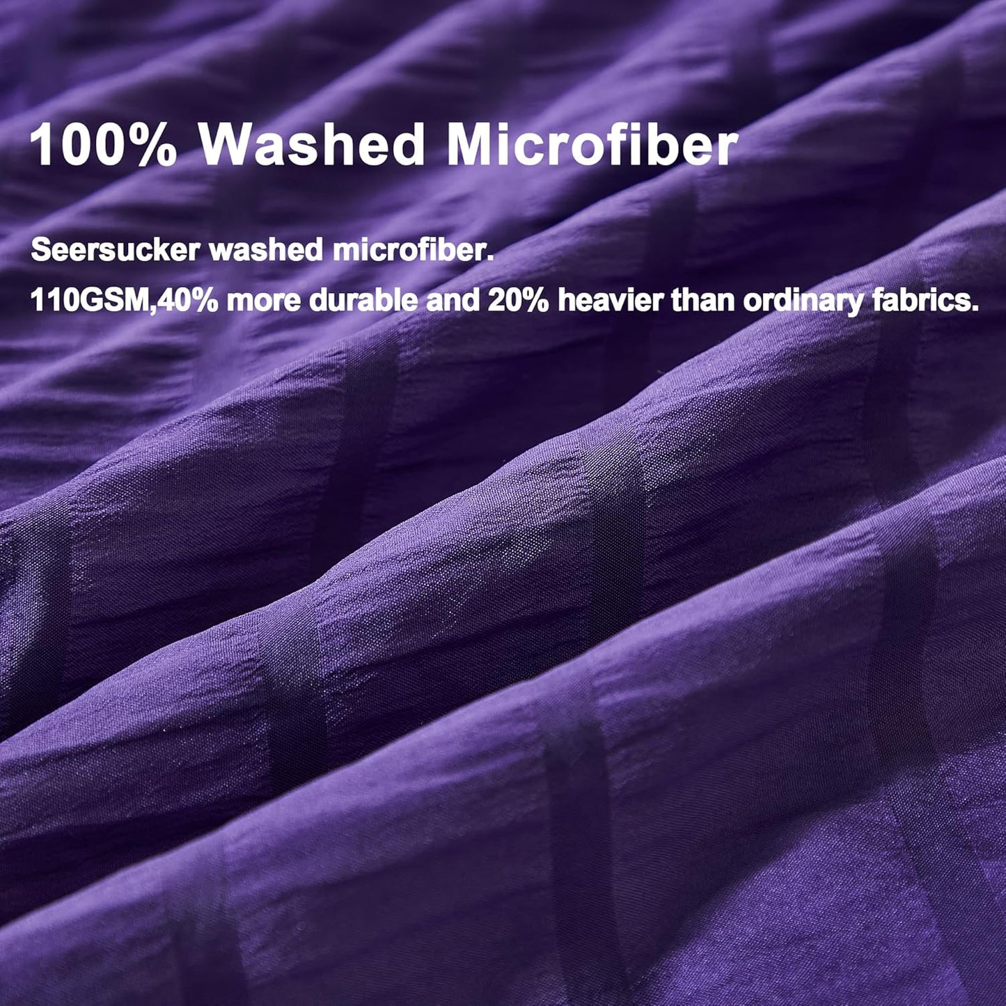 AveLom Seersucker Duvet Cover Set Queen Size (90 x 90 inches), 3 Pieces (1 Duvet Cover, 2 Pillow Cases), Dark Purple Ultra Soft Washed Microfiber, Textured Duvet Cover with Zipper Closure, Corner Ties