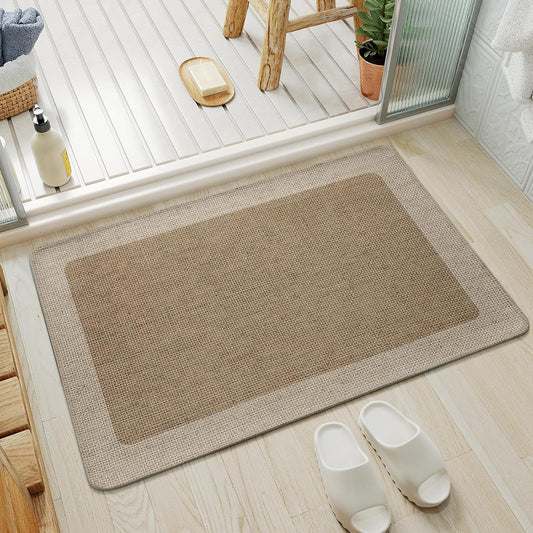 Bathroom Rugs, Ultra Thin Bath Mat Fit Under Door Super Absorbent Non Slip Quick Dry Bath Mat, Rubber Backing Shower Mat Outside Shower