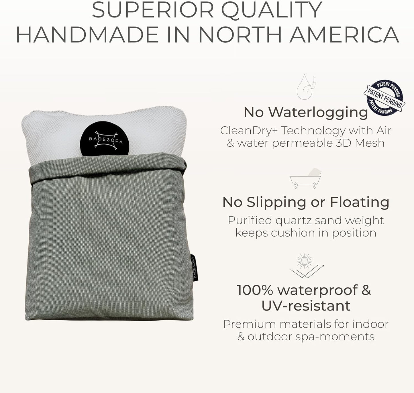 BADESOFA® Luxury Bath Pillow S - Ultra Comfortable & Quick-Drying Bath Back Pillow - Washable Full Body Bath Pillow for Bathtub - Therapeutic Head and Neck Support - Luxury Spa Cushion in Grey