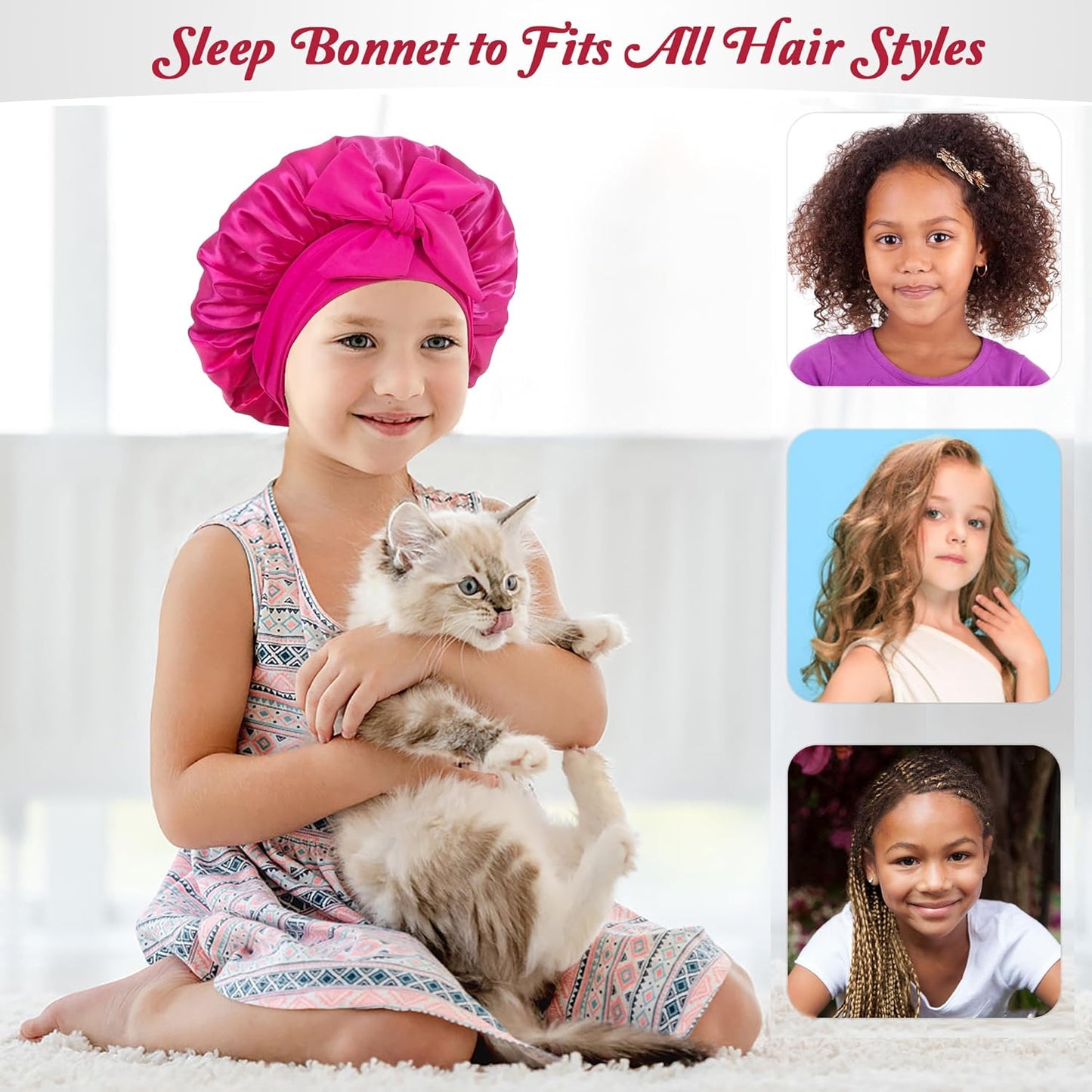 2 PCS Kids Bonnets for Girls, Silk Bonnet for Kids, Satin Bonnet for Sleeping, Baby Toddler Tie Bonnet Sleep Cap