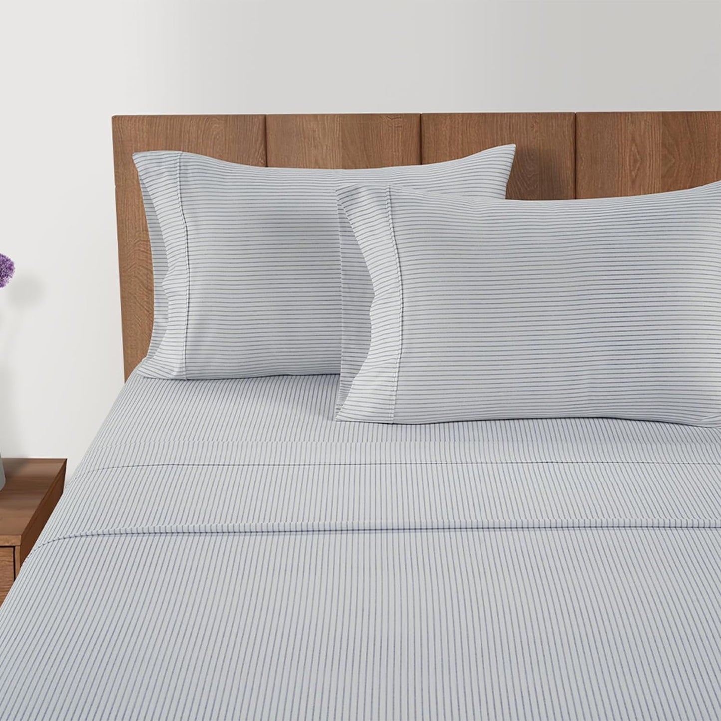 LANE LINEN Queen Bed Sheets - Pemium 450 Thread Count Long Staple 100% Cotton Sheets Queen Size Bed Set, Hotel Luxury Sateen Finish, 15" Deep Pocket Fitted Sheet, Cool & Durable - Ticking Stripe