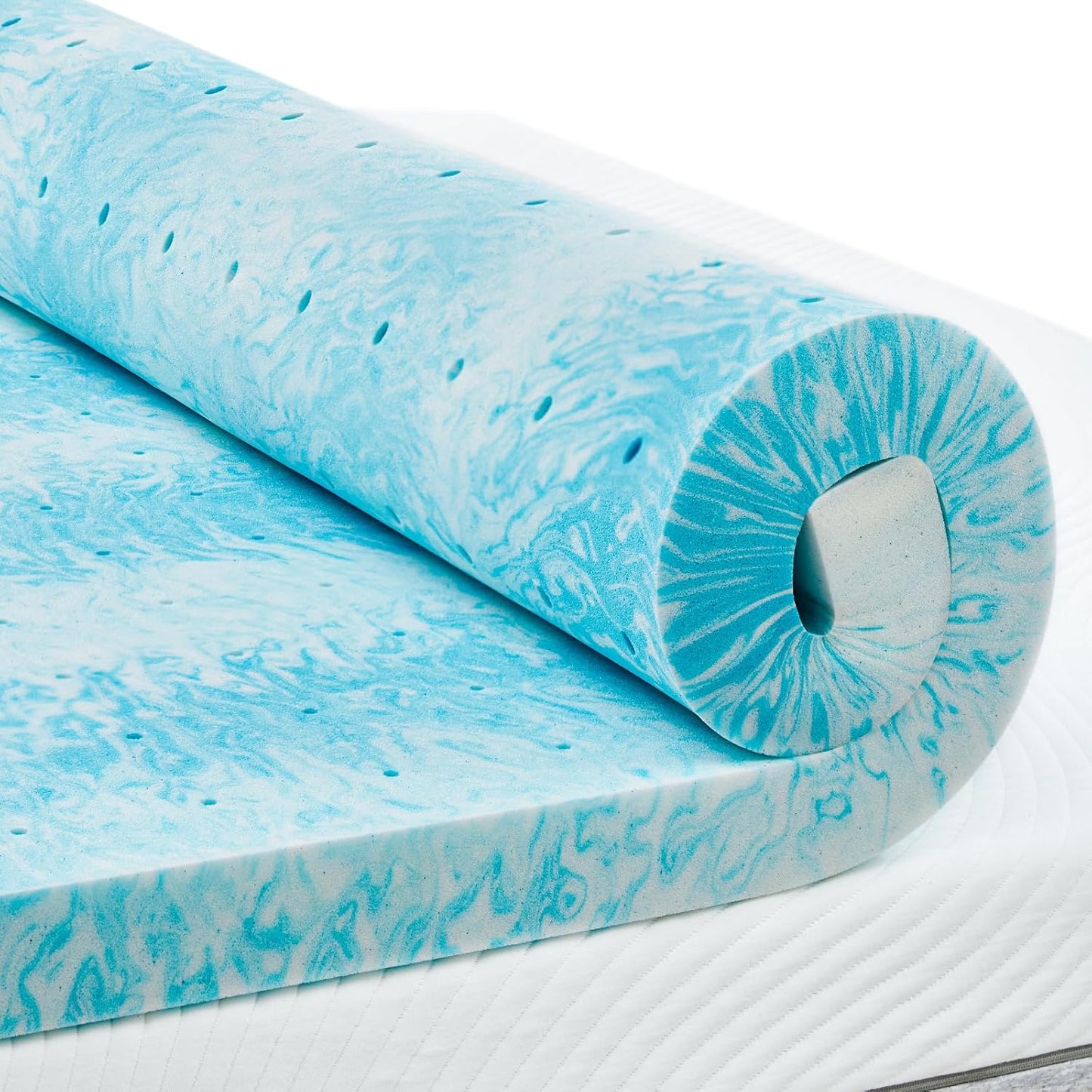 PERLECARE 4 Inch Queen Memory Foam Mattress Topper, Cooling Gel Infused Mattress Pad, Ventilated Bed Topper for Pressure Relief, CertiPUR-US Certified, Blue