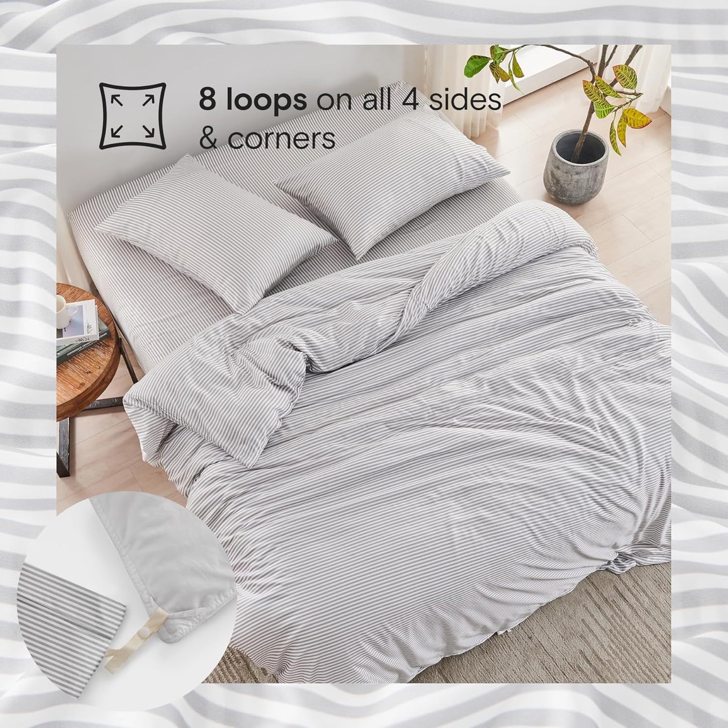DOZ Duvet Cover Set, 100% Viscose derived from Bamboo, Organically Grown, Buttery Soft, Cooling Duvet Covers, High GSM, 1 Duvet Cover and 1 Pillowcase, 70"x90" (Stripe, Twin/Twin XL)