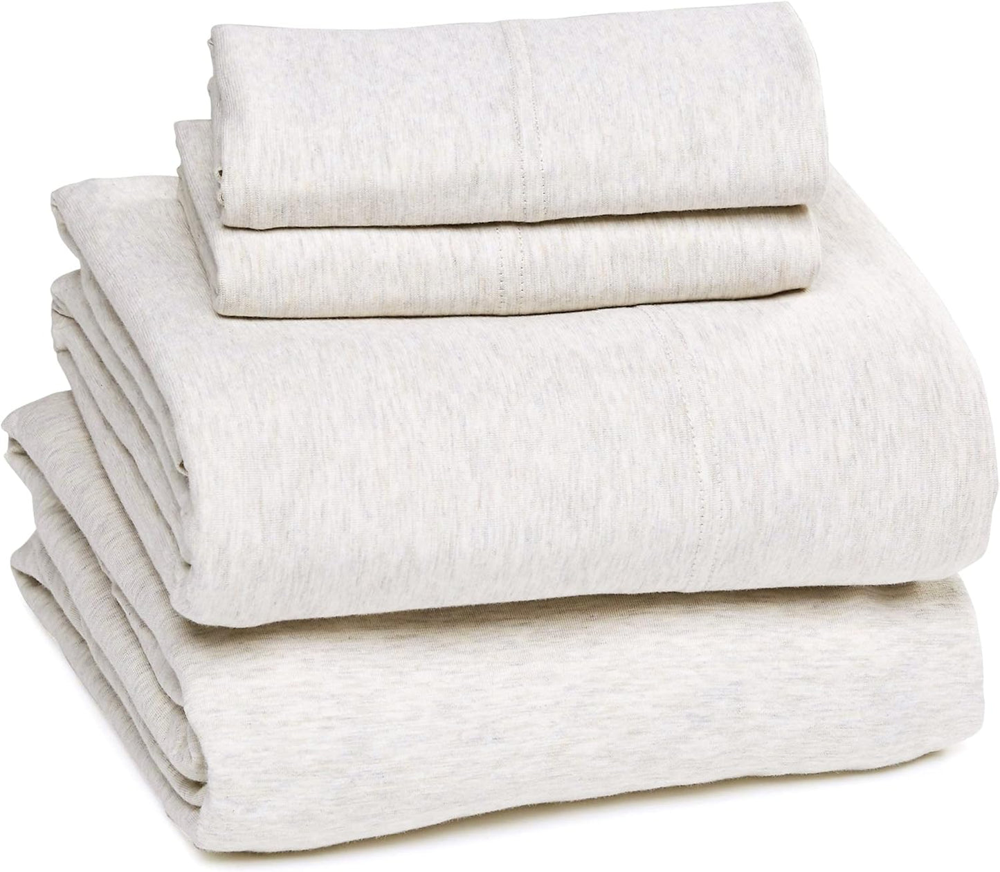 Amazon Basics 4 Piece Bed Sheets Set, 100% Cotton Jersey, Includes Super Soft, Flat and Fitted Sheets, Pillowcase, Full, Oatmeal, Solid