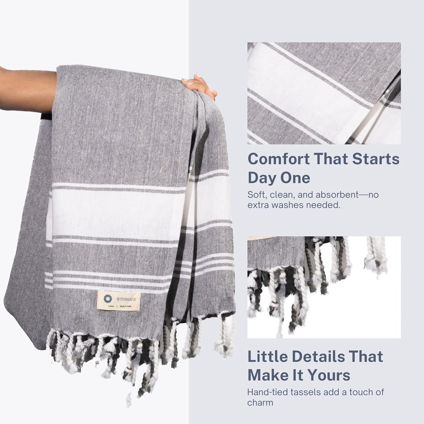 Cotton Turkish Beach Towel Towels Oversized 36"x72" Pool Absorbent Extra Large Quick Dry Sand Travel Towel (Grey, 4 Pack)