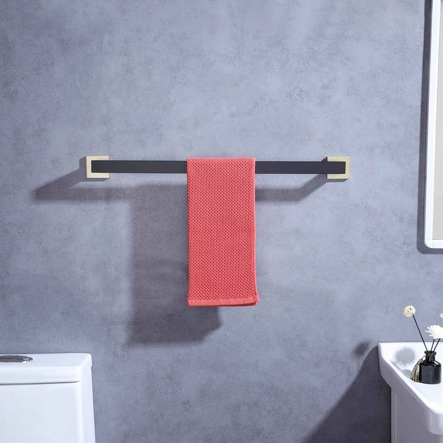 LANC Bath Towel Rack, Matte Black and Gold Towel Rail Bathroom Towel Bar Towel Hanger Square Towel Rod Towel Rail 24-Inche Kitchen Towel Holder Wall Mounted SUS304 Stainless Steel,A8804GK-6P1